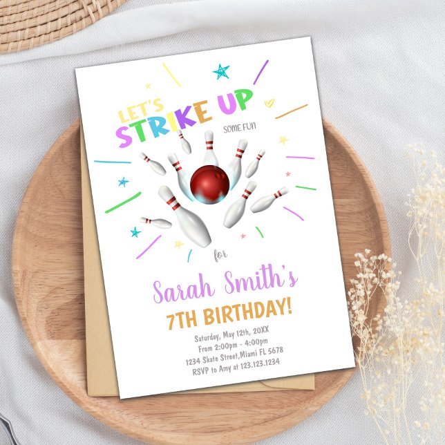 Invitation de Frappe modifiable pour garçons ou fi (White Bowling Birthday Invitations)