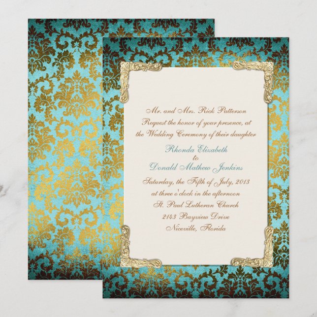Invitation de French Mariage damassé (Devant / Derrière)