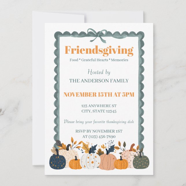 Invitation de Friendsgiving Citrouille (Devant)