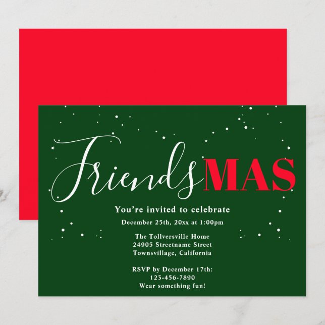 Invitation de Friendsmas vert rouge Noël (Devant / Derrière)