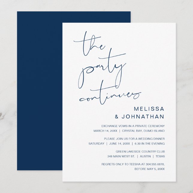 Invitation de fuite de mariage, La fête continue (Devant / Derrière)