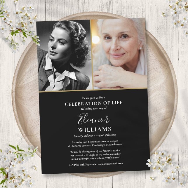 Invitation de funérailles pour célébration de la v (2 Photo Celebration of Life Funeral Invitation)