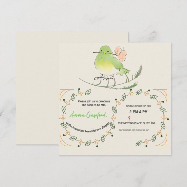 Invitation de future mariée | Brida florale person (Devant / Derrière)