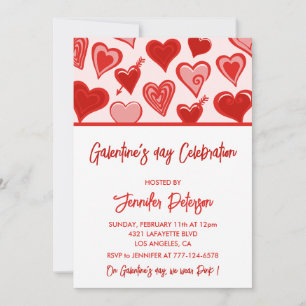 Invitation de Galentine Brunch rose et rouge Amies