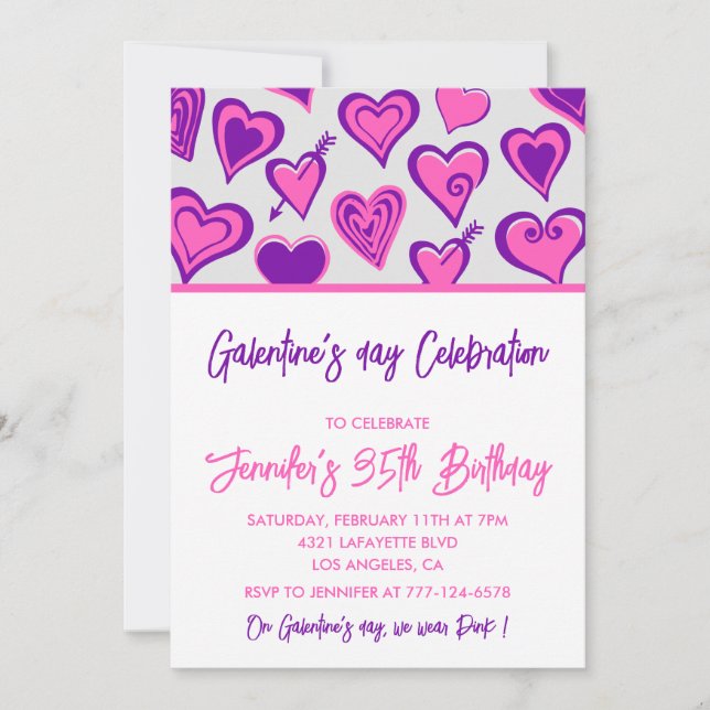 Invitation de Galentine copines Saint-Valentin vio (Devant)
