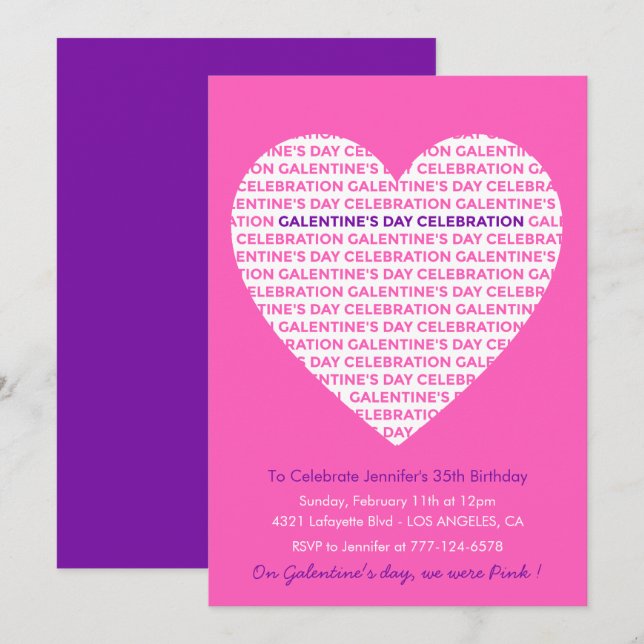Invitation de Galentine rose pour la Saint-Valenti (Devant / Derrière)