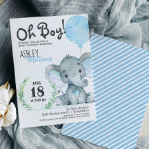 Invitation de garçon Baby shower éléphant