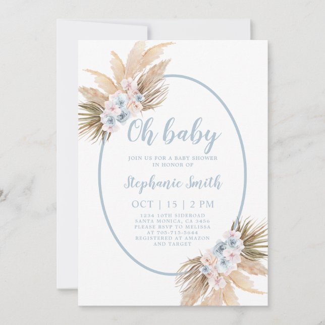 Invitation de garçon de Baby shower d'herbe Boho P (Devant)