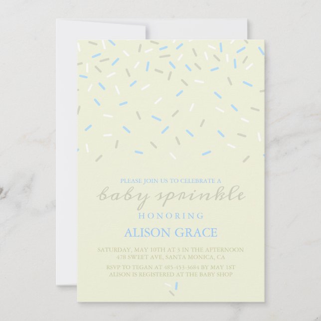 Invitation de gâteau bébé crème et bleu moderne (Devant)