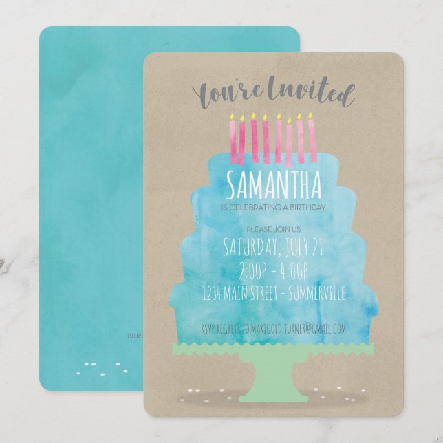 Invitation de gâteau d'anniversaire (Devant / Derrière)