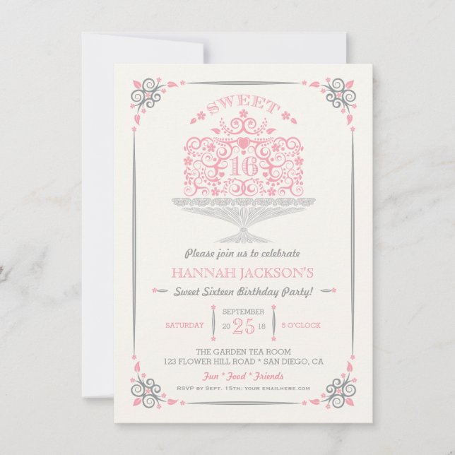 Invitation de gâteau d'anniversaire Sweet Sixteen  (Devant)
