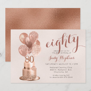Invitation de gâteau rose gold pour 80e anniversai