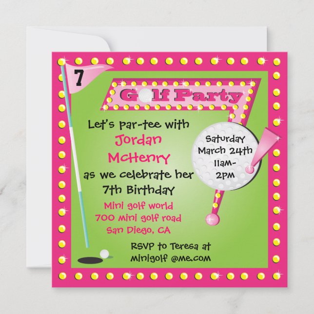 Invitation de Girly Retro Miniature Golf Party (Devant)
