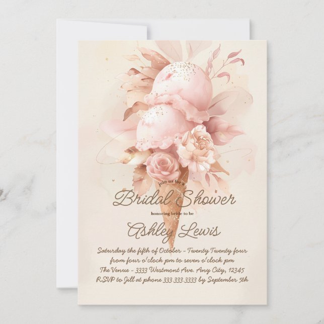 Invitation de glace Boho, glace rose poudré (Devant)