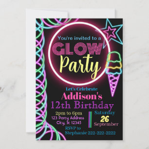 Invitation de Glow Party, Neon Anniversaire