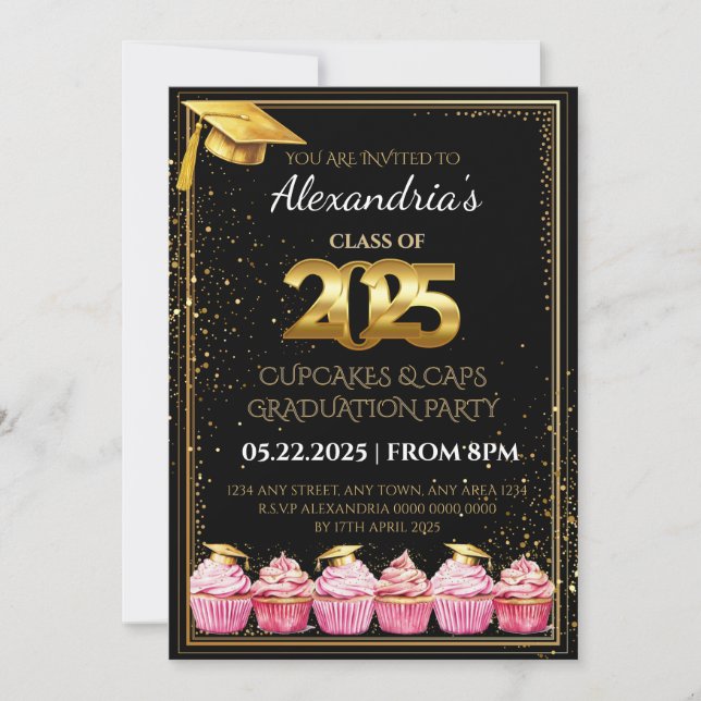 Invitation de graduation 2025 Cupcakes & Casquette (Devant)