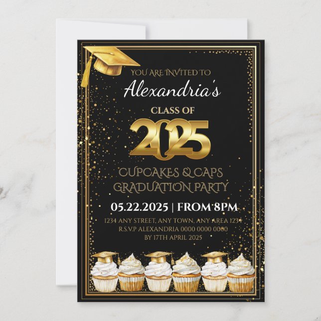 Invitation de graduation 2025 Cupcakes & Casquette (Devant)