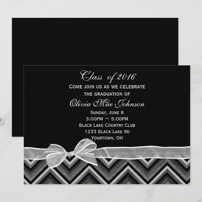 Invitation de graduation Chevron et Bow (Devant / Derrière)