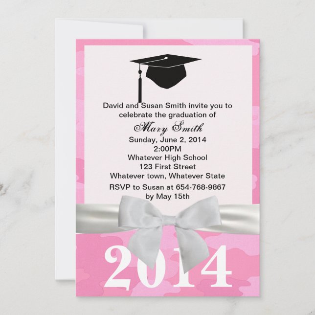 Invitation de graduation de camouflage rose ruban  (Devant)