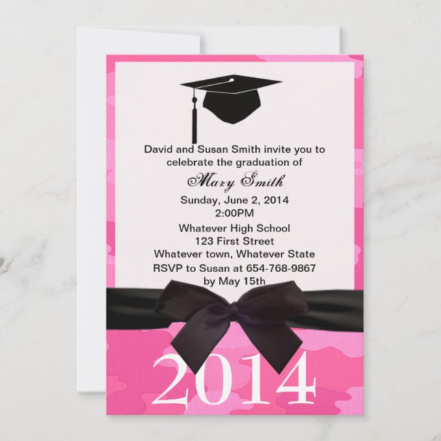 Invitation de graduation de camouflage rose ruban  (Devant)