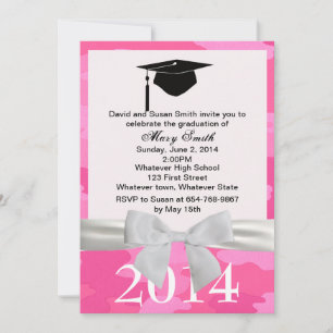 Invitation de graduation de camouflage rose ruban