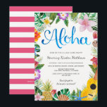 Invitation de graduation de fête luau tropicale à<br><div class="desc">Un beau design de luau à l'aquarelle ; parfait pour n'importe quelle fête tropicale ! Les bandes de fond au dos de la carte peuvent être personnalisées à la couleur de votre choix.</div>