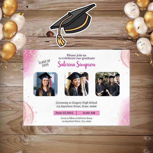 Invitation de graduation de Girl Pink (Créateur téléchargé)