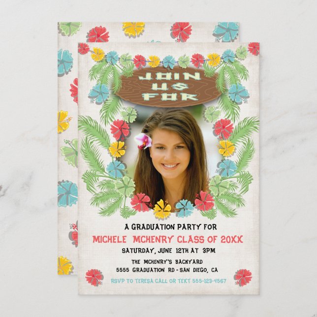 Invitation de graduation de luau hawiian Tropical (Devant / Derrière)