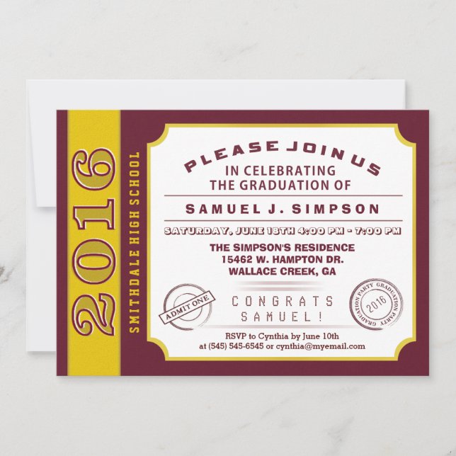 Invitation de graduation de Maroon Red & Gold Tick (Devant)