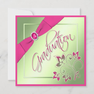 Invitation de graduation de photo rose, vert, jaun