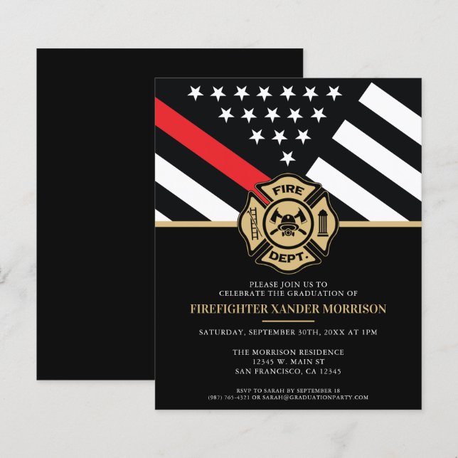 Invitation de graduation de pompier pour un budget (Devant / Derrière)
