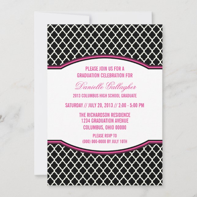 Invitation de graduation de Quatrefoil rose Élégan (Devant)