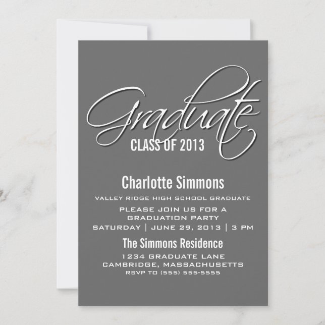 Invitation de Graduation de script Gray Elegant (Devant)