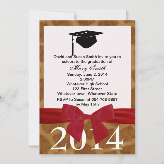 Invitation De Graduation Du Ruban Rouge Et De La G (Devant)
