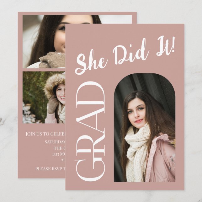 Invitation de graduation en arc élégant | Photo pe (Devant / Derrière)