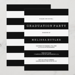 Invitation de graduation en bande noire et blanche
