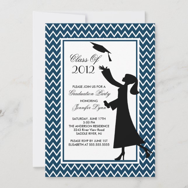 Invitation de graduation en bleu moderne Silhouett (Devant)