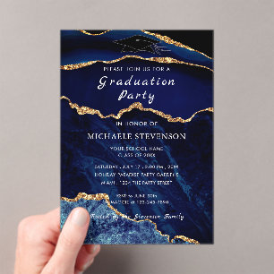 Invitation de graduation en marbre bleu or de la M