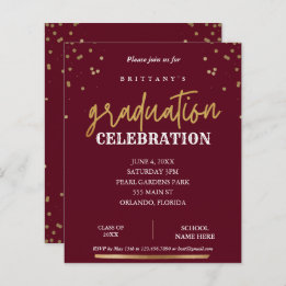 Invitation de graduation en or rouge élégant du sc