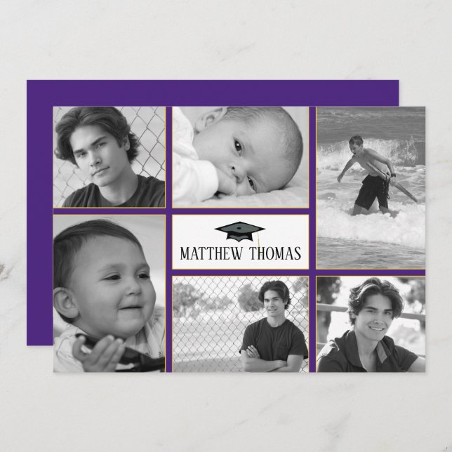 Invitation de graduation en violet et or, Matte 5" (Devant / Derrière)