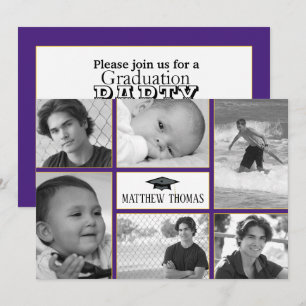 Invitation de graduation en violet et or, Matte 5"