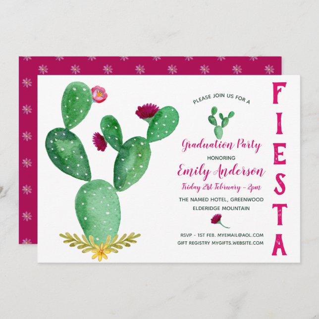 Invitation de graduation Fiesta mexicaine Cactus r (Devant / Derrière)