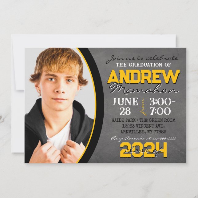 Invitation de graduation Gold et Black Chalkboard (Devant)