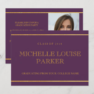 Invitation de graduation Gold Purple intemporelle