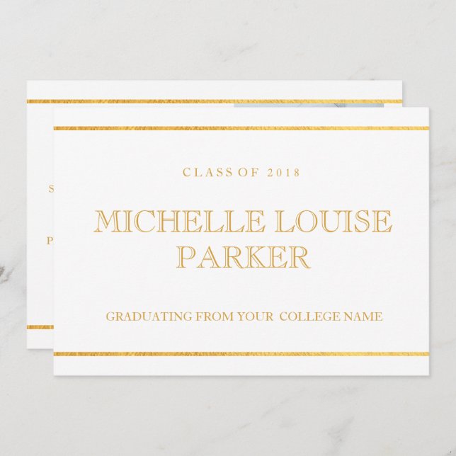 Invitation de graduation Gold White (Devant / Derrière)