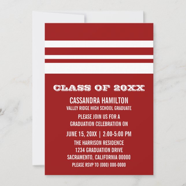 Invitation de graduation Gras Rouge/Blanc (Devant)