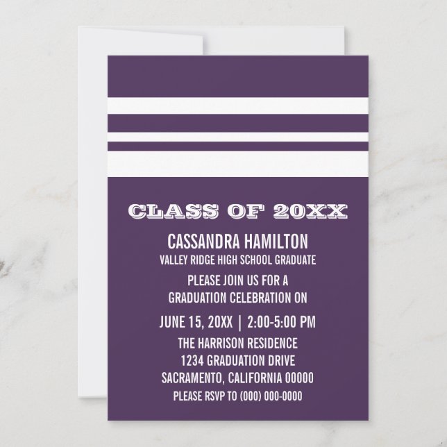 Invitation de graduation Gras Violet/Blanc (Devant)
