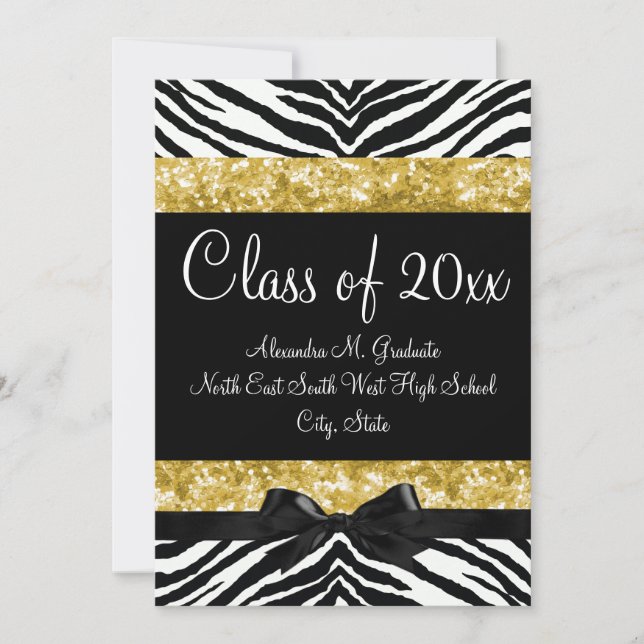Invitation de graduation Jaune Gold Sparkle Zebra  (Devant)