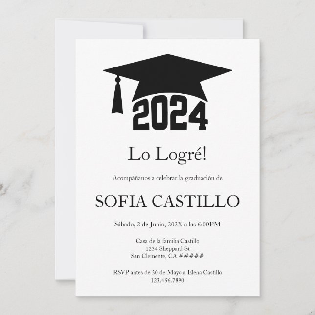 Invitation de graduation minimaliste noir (Devant)