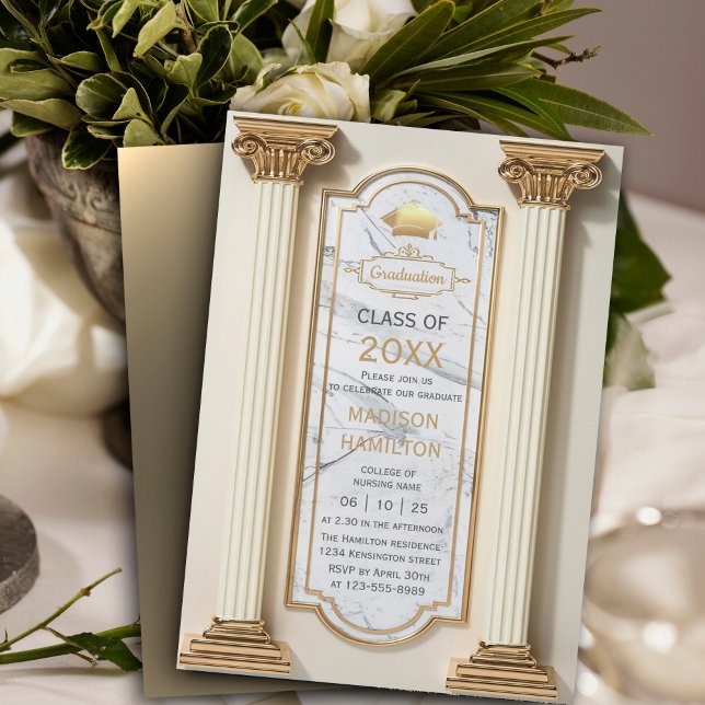 Invitation de graduation moderne avec colonne clas (🎓 Class of 2025: Celebrate in style with timeless elegance! ✨ #Graduation2025 #ElegantDesign)
